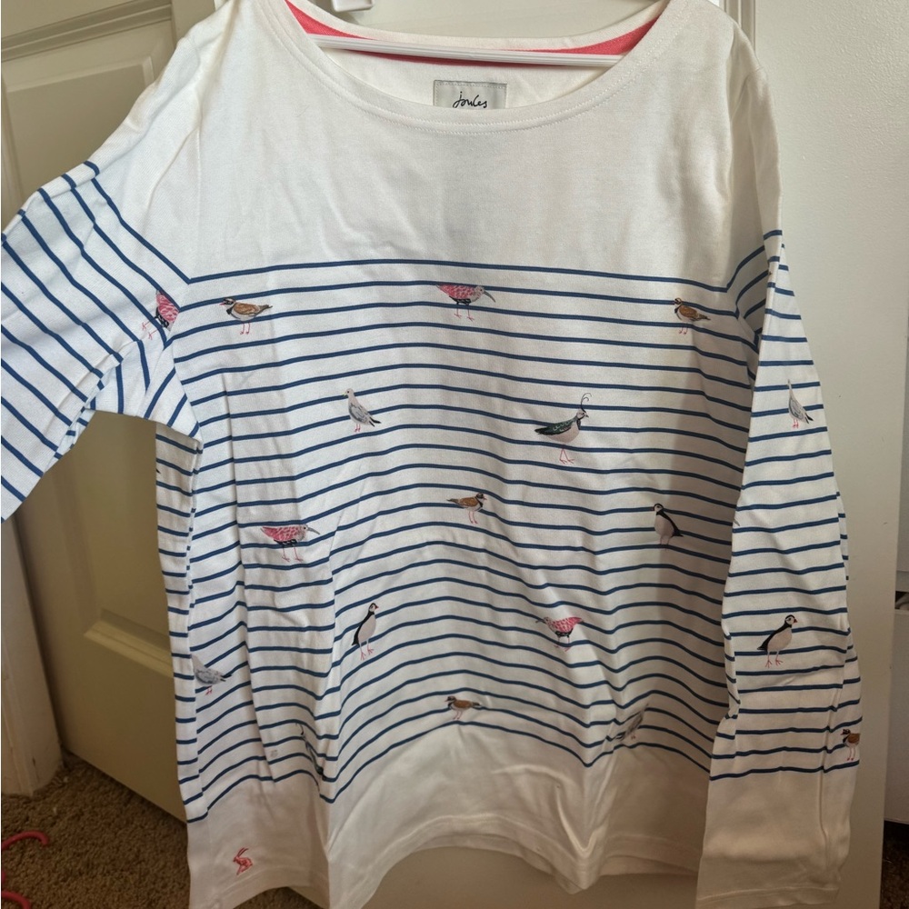 Joules Kids' White and Blue Striped Bird Tee